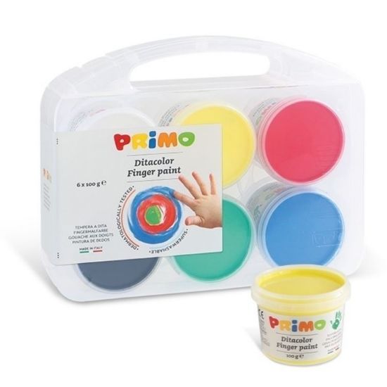 Picture of Primo Fingerpaint Pot Set Of 6 100Ml With Brush Assorted